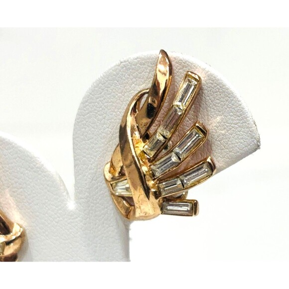 Trifari Vintage Clip On Earrings Alfred Philippe Ribbon Fan Rhinestone - Picture 4 of 12